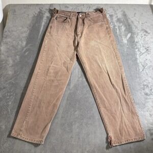 Platoon Jeans Men's 32 Tan Salmon Denim Straight Leg Distressed Hips And Cuffs